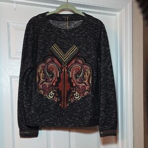 Etro Black and Gray Wool Hand Embroidered Sweater, Size XL